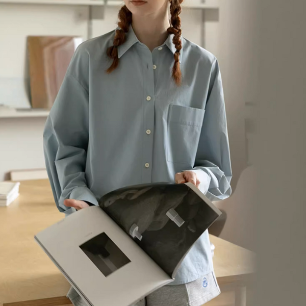 【3color】POLOカラーオーバーサイズ純綿シャツ《Z00883》