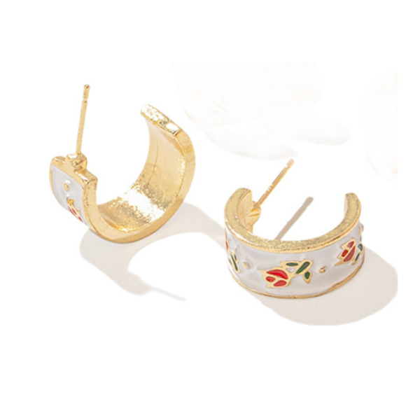 【2Type】フラワーデザインレトロピアス・イヤークリップ AU-150