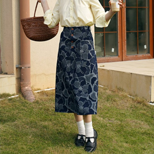 花柄デニムスカート Z00468