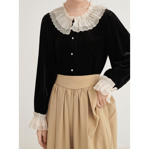 フレンチベルベットレースブラウスX-384