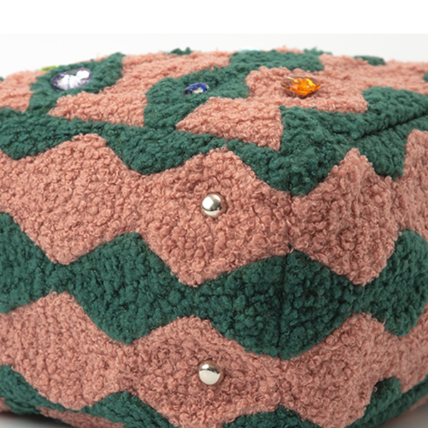 ジグザグパターンストーン装飾ボアハンドバッグ 《Z00804》