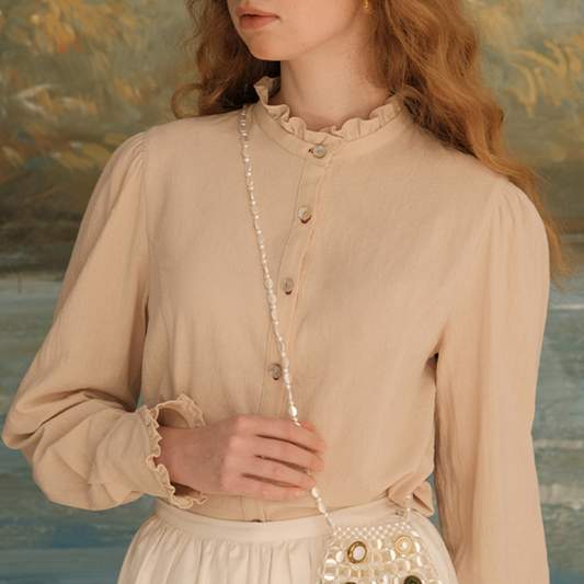 【2color】フリルネックショートブラウス 《Z00618》