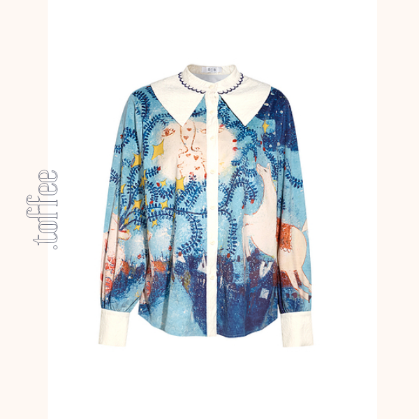 ポニーと星空の油絵プリントシャツ《Z00840》