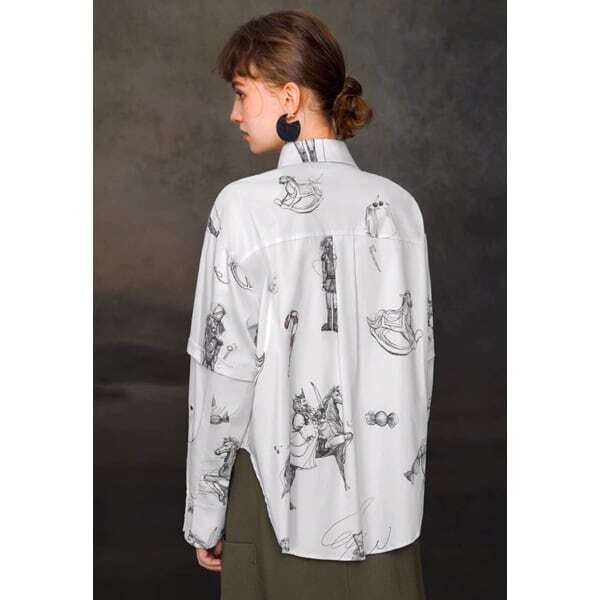 【2color】くるみ割り人形プリント2WAYスリーブシャツブラウス C0108