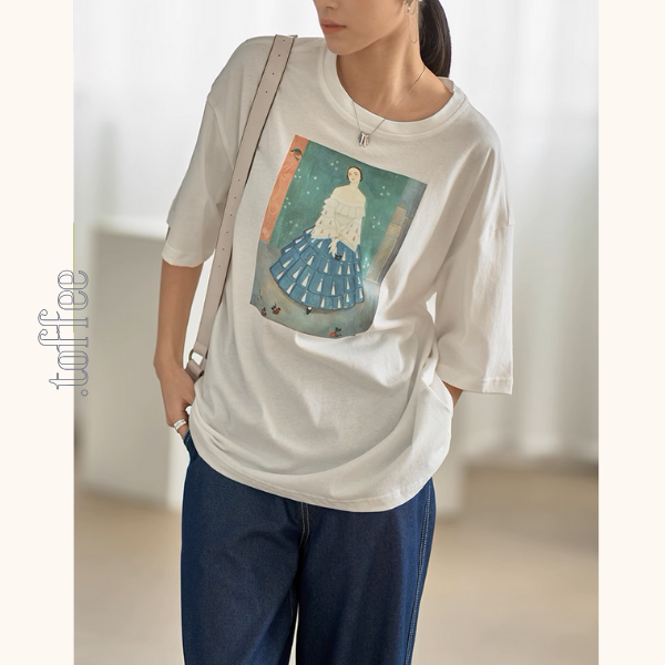 【8color】オーバーサイズドロップショルダープリントTシャツ《Z00994》