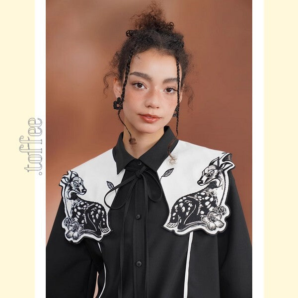 月明かりのバンビが佇む:深い森の中のオリエンタルカウボーイブラウス C0187