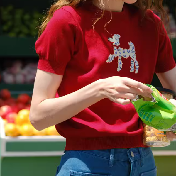 再販決定!【2color】プードル柄パフスリーブニットX1-008