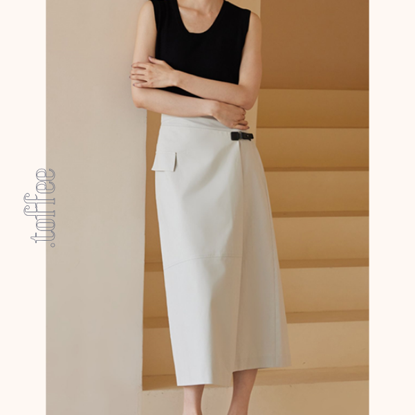 斜め前立てスカートミモレ丈スカート Z00425