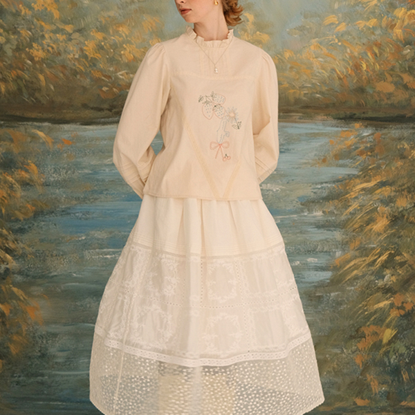 レース&刺繍コットンブラウス 《Z00623》