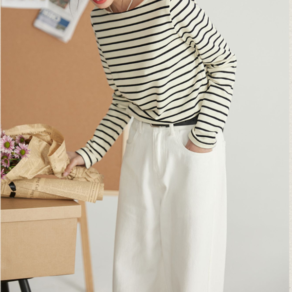 【2color】ストライプコットンロングTシャツ Z00200