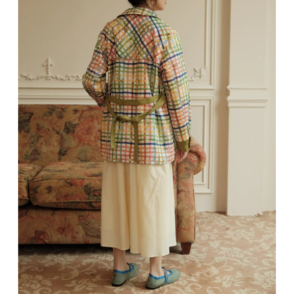 小花×チェック柄のカラフルシャツ Z00078