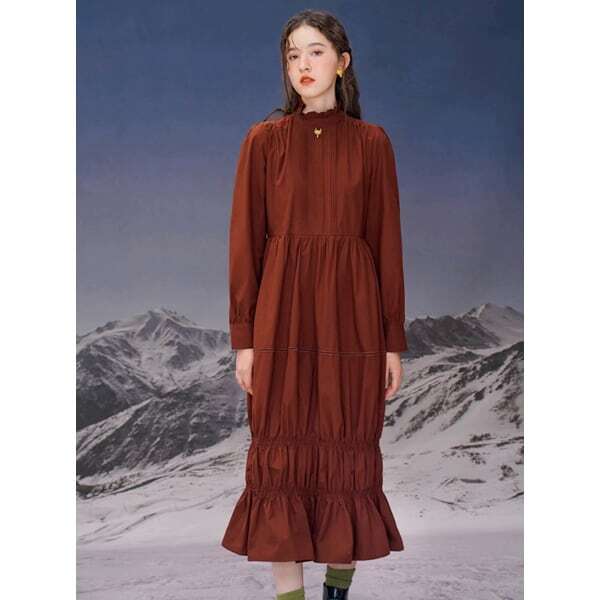 【3color】ゴールドフォックスボタンロングワンピース C0099