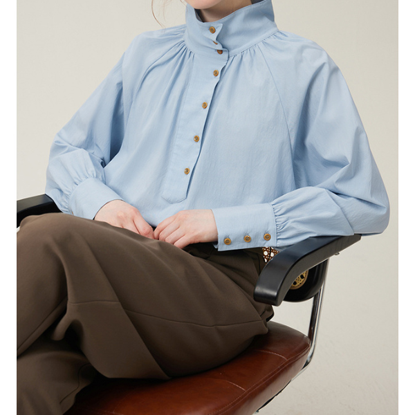 【2color】不規則でニッチなハイネックシャツ Z00095