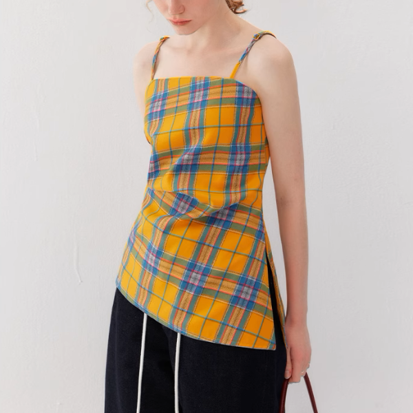 タータンチェックアシンメントリーヘムキャミソール《Z01013》