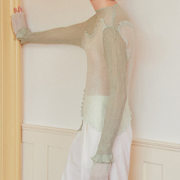 フリル付きミントグリーンシースルートップ Z00264