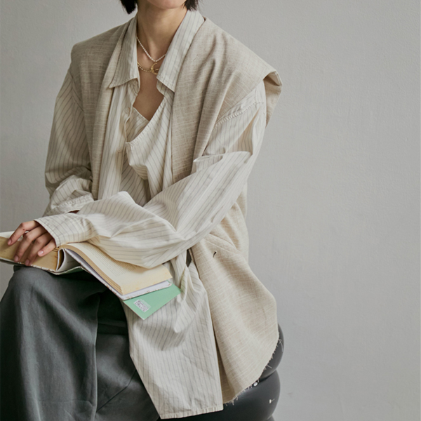 ストライプ柄オーバーサイズ2wayシャツ 《Z00811》