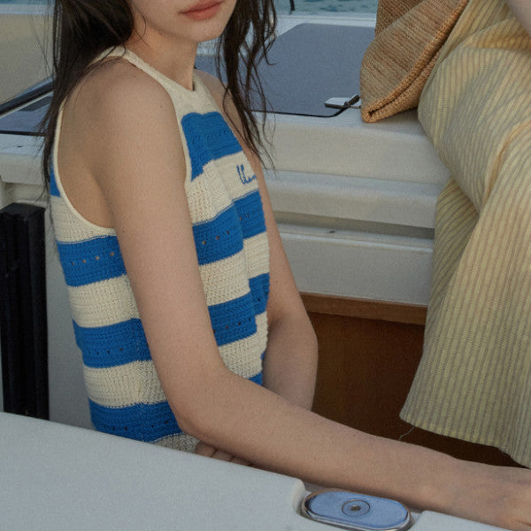 【2color】ホルターネックストライプニットトップ Z00310