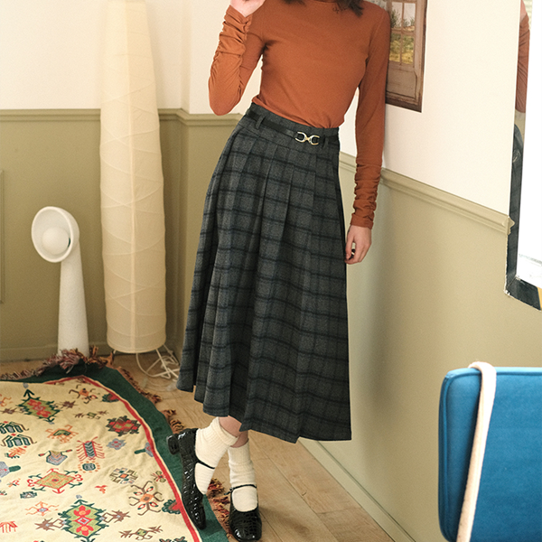 チェック柄Aラインロングスカート Z00492