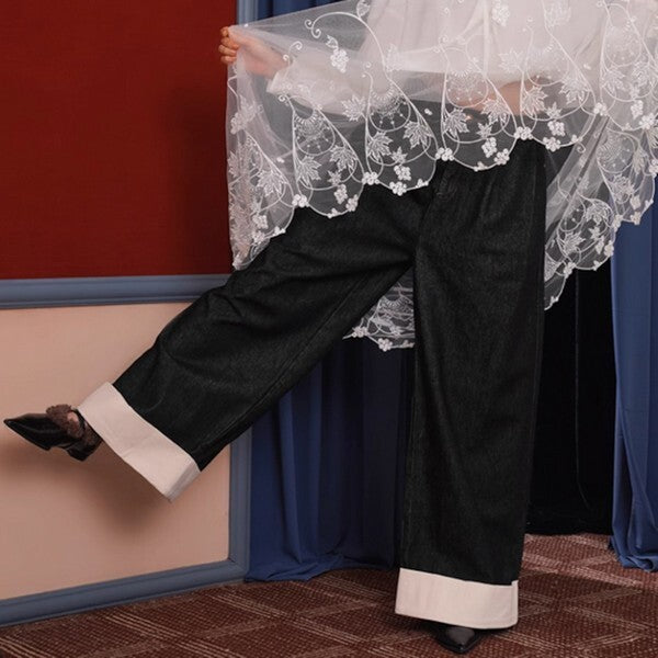 【2color】大人のエレガンス:美シルエットのワイドレッグデニムパンツ 《C0200》