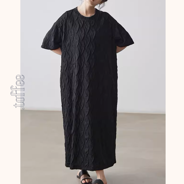 ラウンドネックロングブラックワンピース《Z00996》
