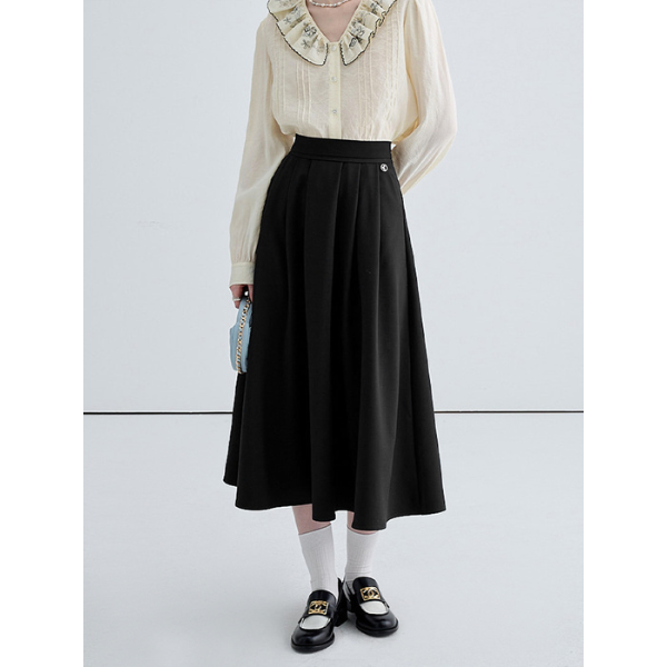 ハイウエストドレープAラインプリーツスカート Z00030