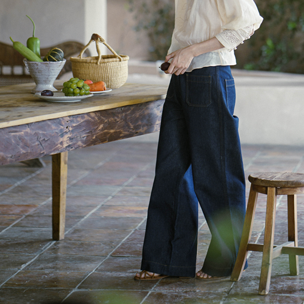 インディゴブルーワイドデニムパンツ Z00404