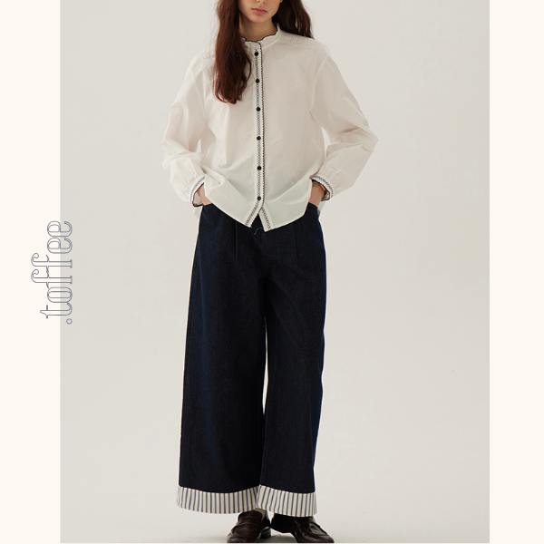 コントラストカラーレースディテールシアーブラウス《Z00844》