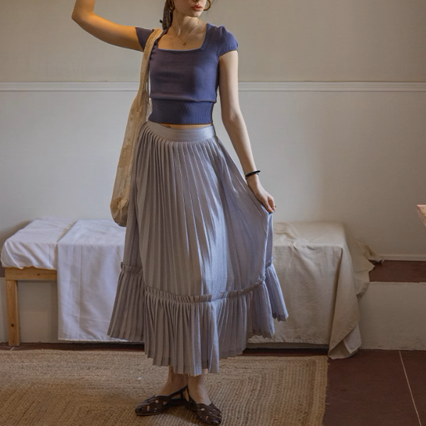 【2color】プリーツティアードフレアスカート《Z00864》