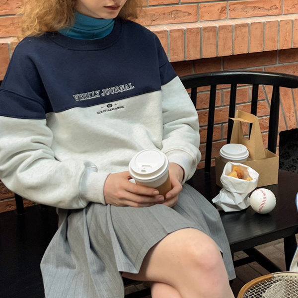 【2color】レター刺繍バイカラースウェット Z00554