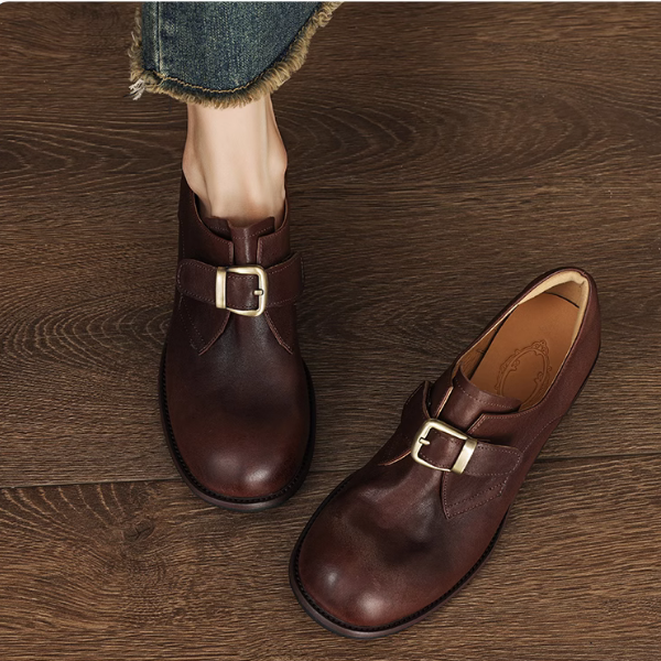 【3color】ラウンドトゥベルト付きヴィーガンレザーシューズ 《Z00516》