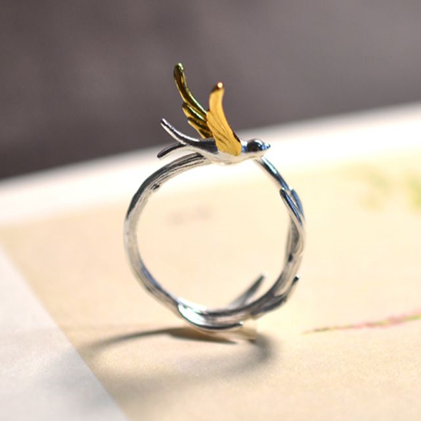 スワローモチーフアンティークフォークリング Z00476