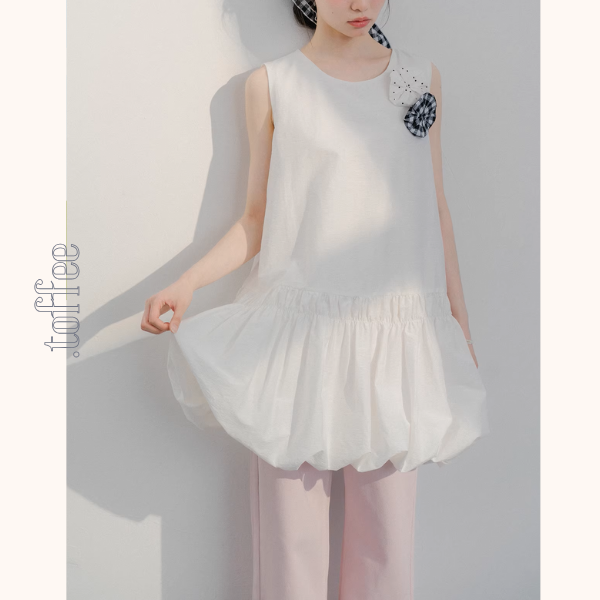 【2color】ふんわり咲く花モチーフのバルーンワンピース《Z01073》