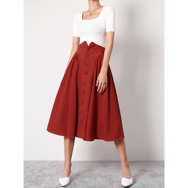 センターボタンルーズフレアスカート X-272