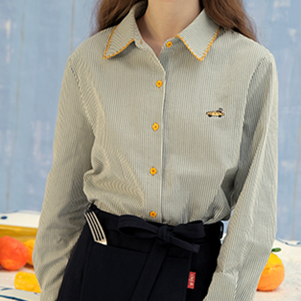 グリーンストライプスリムシャツ Z00604