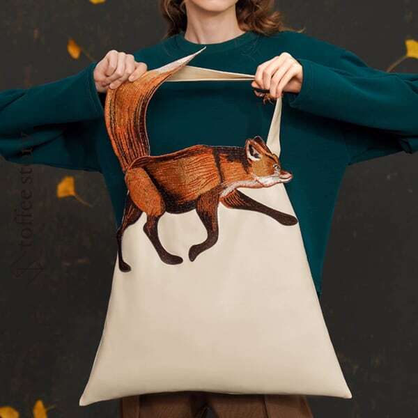 フォックス刺繍 ソフトレザートライアングルトートバッグ AU-472