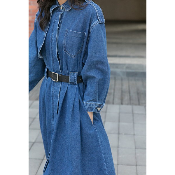 イレギュラーフラップデニムワンピース w-038
