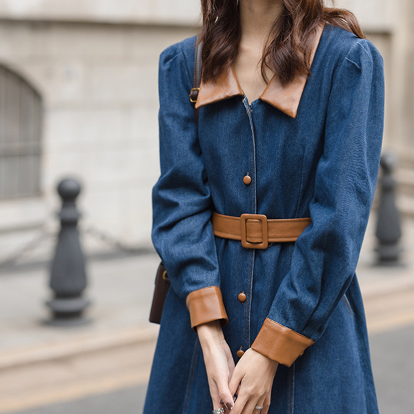 異素材ミックスバイカラーデニムワンピース AU-225