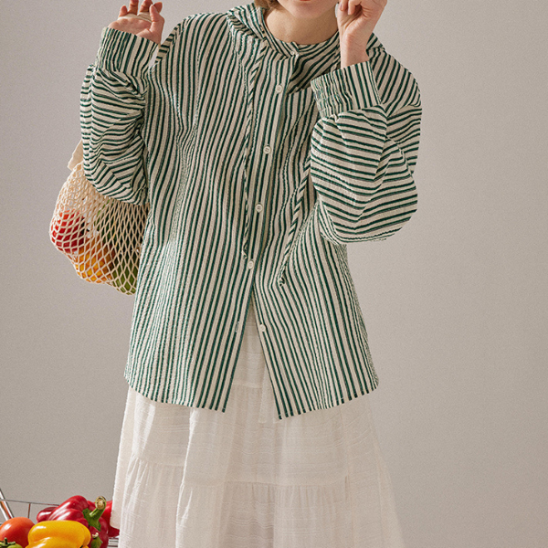 【2color】フード付きオーバーサイズストライプシャツ Z00130