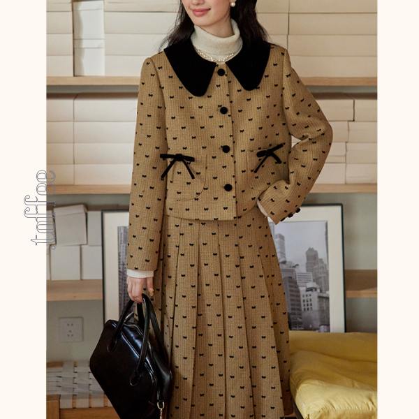 リボンドットショートジャケット&プリーツスカートセットアップ 《Z00764》