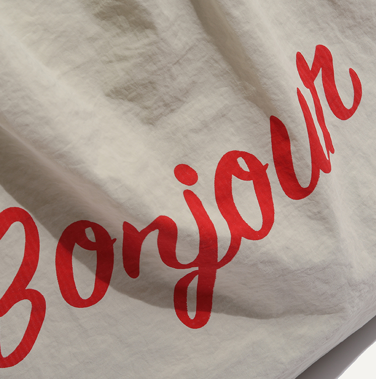 【4color】“Bonjour” レタープリントドローストリングトートバッグ 《Z00802》