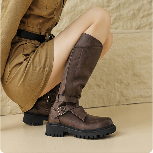 【2color】ラウンドトゥサイドジッパーロングブーツ X-468