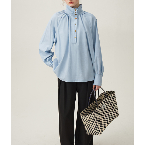 【2color】不規則でニッチなハイネックシャツ Z00095