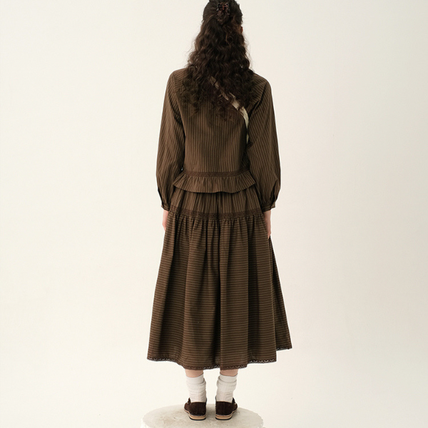 【2color】レトロストライプフリルヘムセットアップ X-263