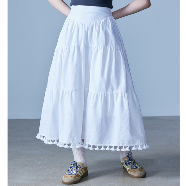 【2color】タッセル付きAラインロングスカート Z00331
