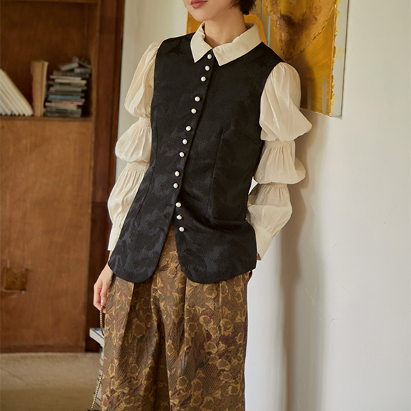 ダマスク柄織りミディアムジレ 《Z00812》