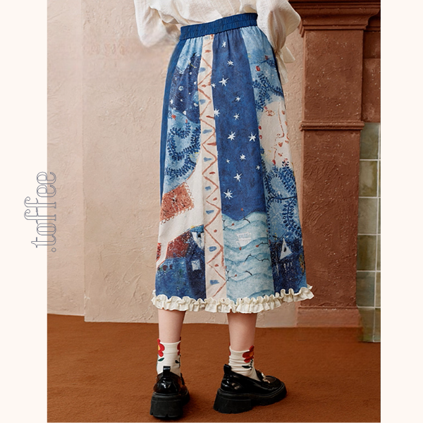 レトロプリント切替フレアスカート《Z01103》