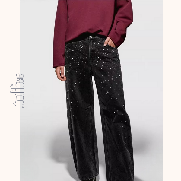 星屑ラインストーンブラックデニムジーンズ《Z01263》
