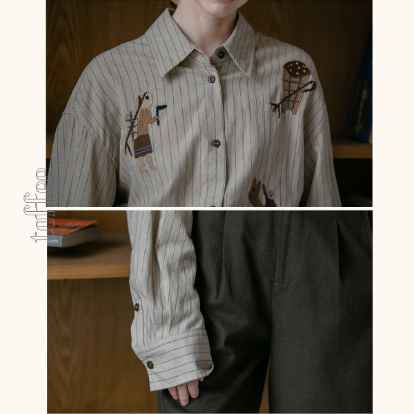 動物アップリケのストライプシャツ《Z01137》