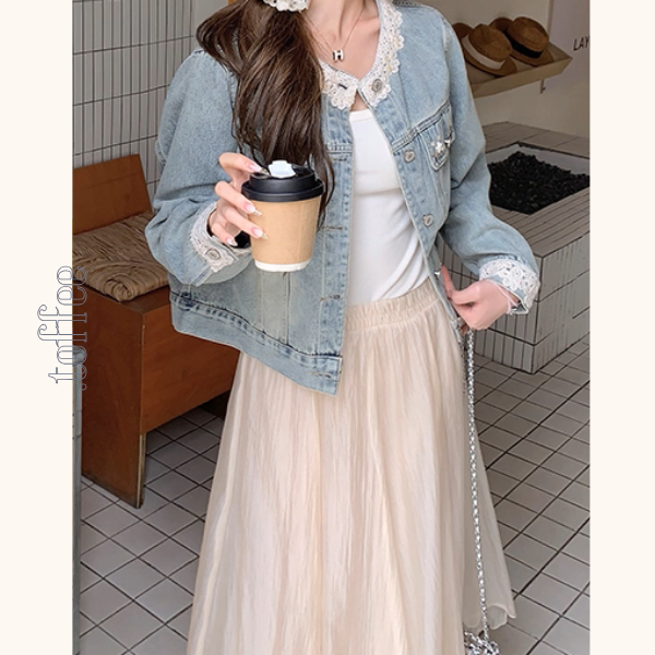 花咲く朝のレース付きデニムジャケット《Z01153》