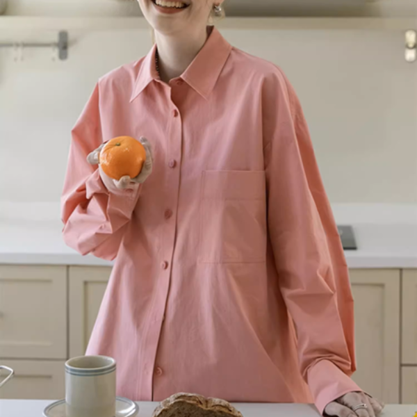 【3color】POLOカラーオーバーサイズ純綿シャツ《Z00883》